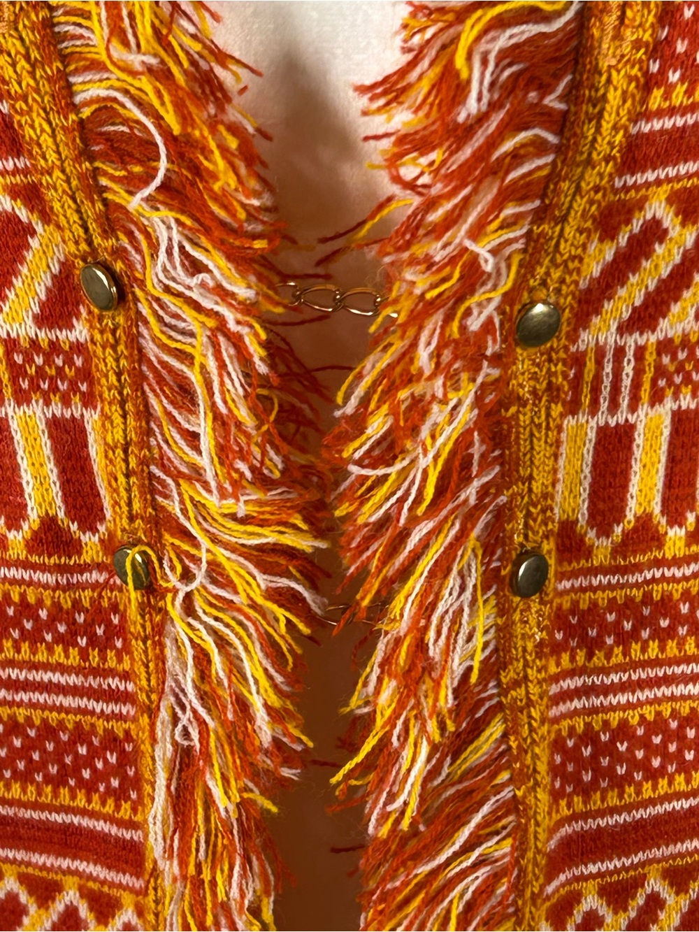 Vtg 70s Justin Charles Boho Fringe Geometric Knit Sweater Vest Orlon AcrylicXS/S - Picture 4 of 7